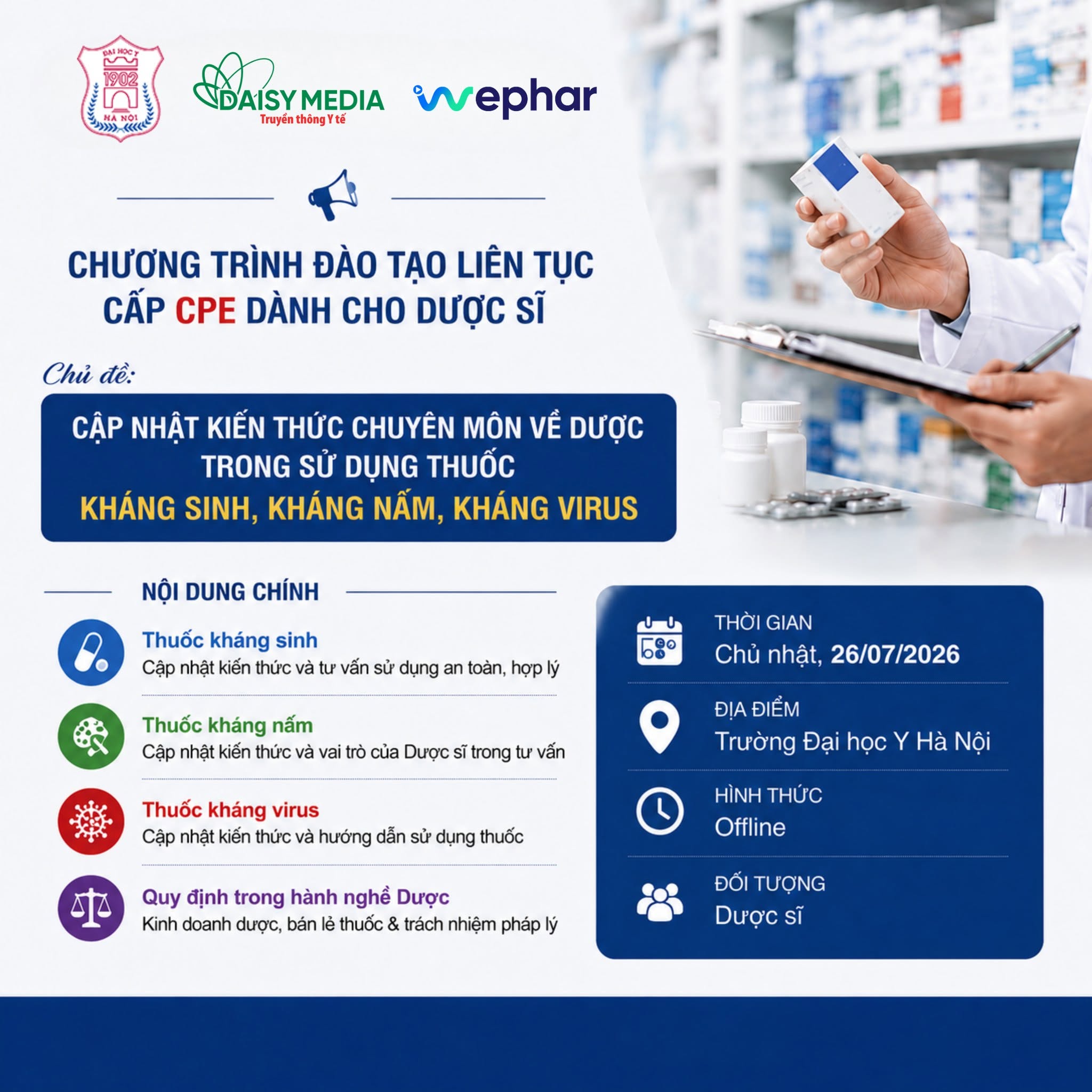 DAISY MEDIA ĐỒNG HÀNH CÙNG TRƯỜNG ĐẠI HỌC Y HÀ NỘI TRONG CÁC CHƯƠNG TRÌNH CẬP NHẬT KIẾN THỨC CHUYÊN MÔN DƯỢC